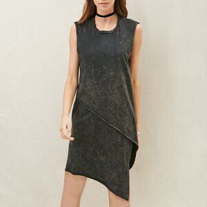 NYTT Asymmetric Gray Acid Wash Layered T-Shirt Dress Sz Small
